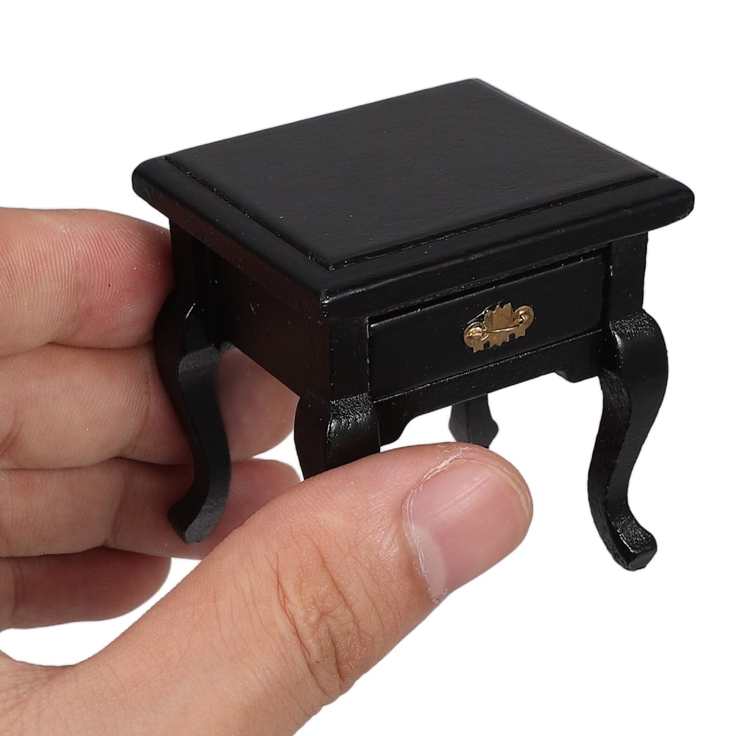 OFFIGAM 1Pcs Miniature End Table Black Wood Functional Drawer Storage For Mini Dollhouse Furniture Living Room
