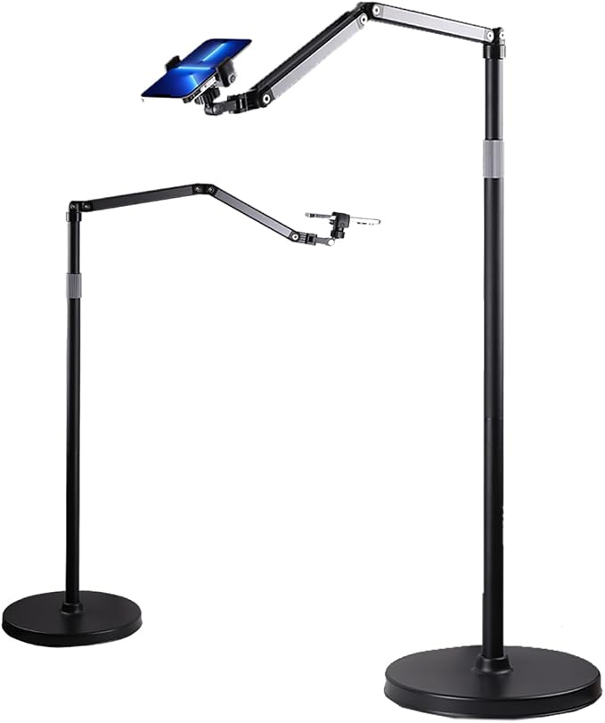 Phone Floor Stand for Recording Cell Phone Holder for Bed, Adjustable Tall Stand