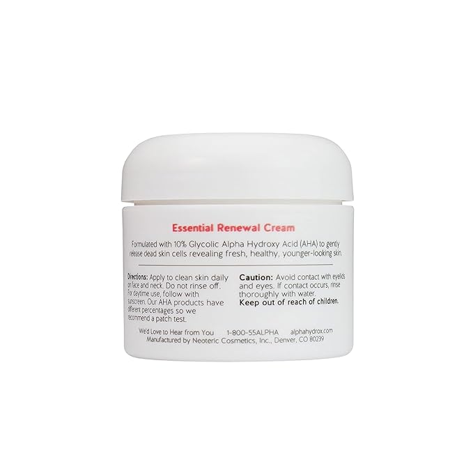 Alpha Skin Care Essential Renewal Cream, 10% Glycolic AHA, Anti-Aging Formula, Reduces Lines & Wrinkles, Alpha Hydroxy Acid Exfoliates for Smoother Skin, Normal, Sensitive or Dry Skin, 2 Oz, Pack of 2