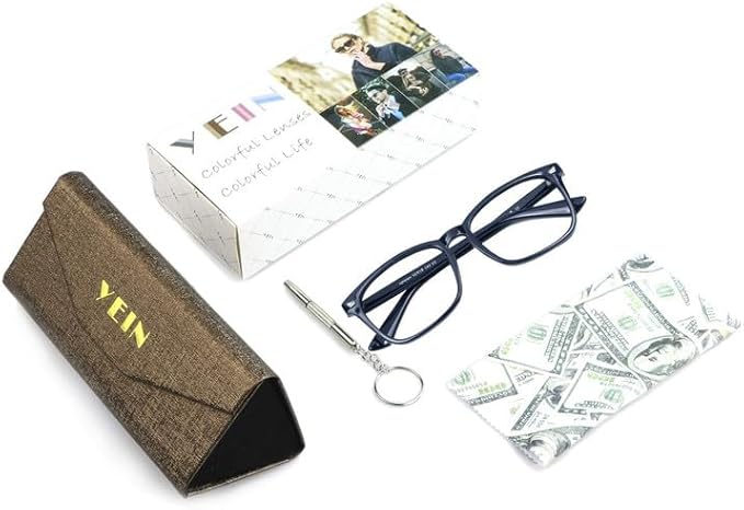 YEIN Bifocal Reading Glasses with Blue Light Blocking Lenses, Bifocal Reader for Women and Men, Vintage Square frame with Spring Hinge (+0.75/+3.50 magnification)