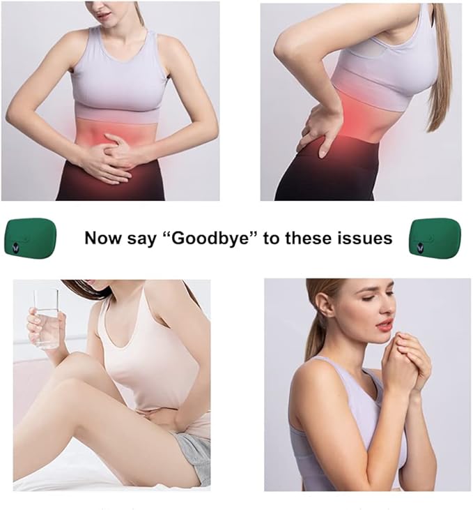 Yeamon Portable Cordless Heating Pad, Electric Waist Belt Device, 3 Heat Levels, 3 Vibration Massage Modes, Back or Belly Heating Pad for Women and Girls (Green)