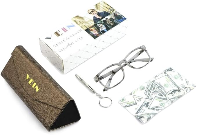 YEIN Bifocal Reading Glasses with Blue Light Blocking Lenses, Bifocal Reader for Women and Men, Vintage Square frame with Spring Hinge (+0.00/+1.00 magnification)