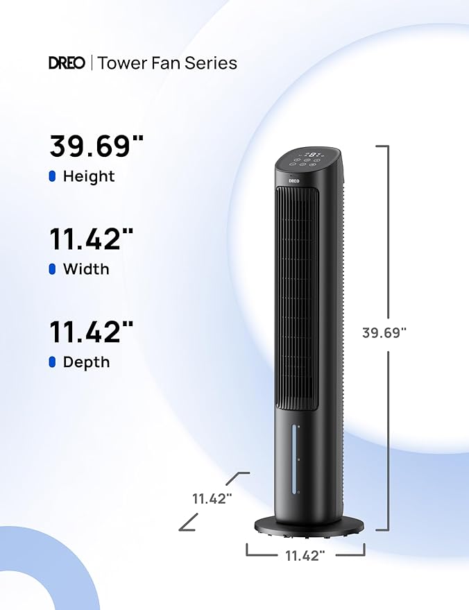 Dreo Tower Fan for Bedroom, 40" Evaporative Air Cooler, Cooling Fans That Blow Cold Air with 80° Oscillating, Removable Water Tank, 3 Modes 4-Speed, Remote Control, Quiet Floor Fan, 7H Timer,Black