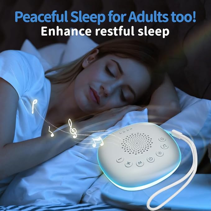 Portable White Noise Machine – Sleep Aid for Babies & Adults, Travel Sound Maker for Newborns, Kids & Toddlers – 20 Calming Sounds, 9-Color Night Light, Office Privacy & Baby Registry Must-Have