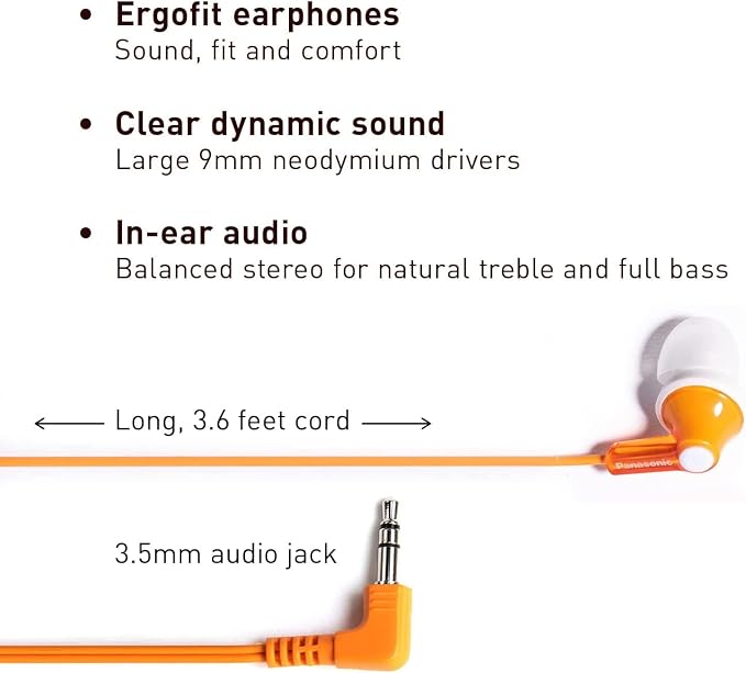 Panasonic ErgoFit In-Ear Earbud Headphones RP-HJE120-D Dynamic Crystal Clear