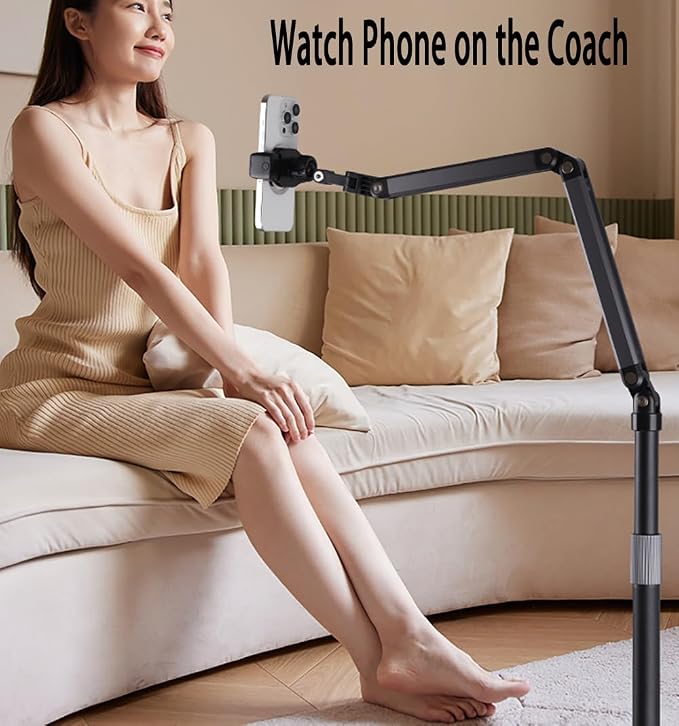 Phone Floor Stand for Recording Cell Phone Holder for Bed, Adjustable Tall Stand