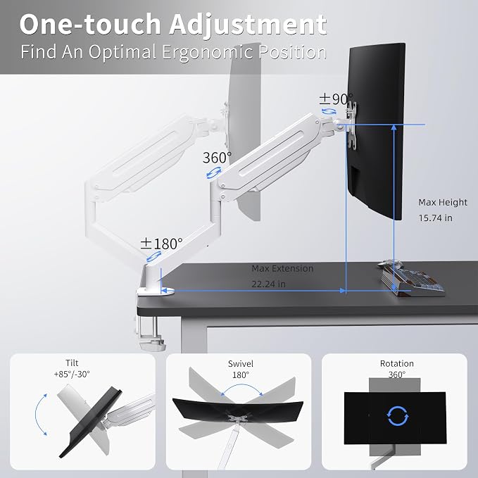 Suptek Single Monitor Mount Adjustable Gas Spring Monitor Arm Desk Mount Stand