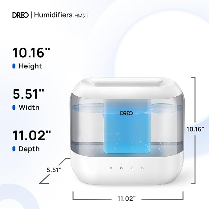 Dreo 4L Humidifiers for Bedroom, Quiet Supersized Cool Mist Ultrasonic Humidifier with Diffuser, 60 Hour Runtime for Home, Nursery, Plant, Gray