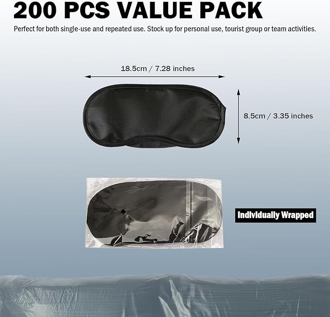 200 Pack Eye Mask - Light Blocking! Eyeshades for Sleep, Blindfolds for Party Games Travel Rest SPA Team Building, Disposable Sleep Mask for Women Men Kids, Eye Covers w/Adjustable Strap & Nose Pad