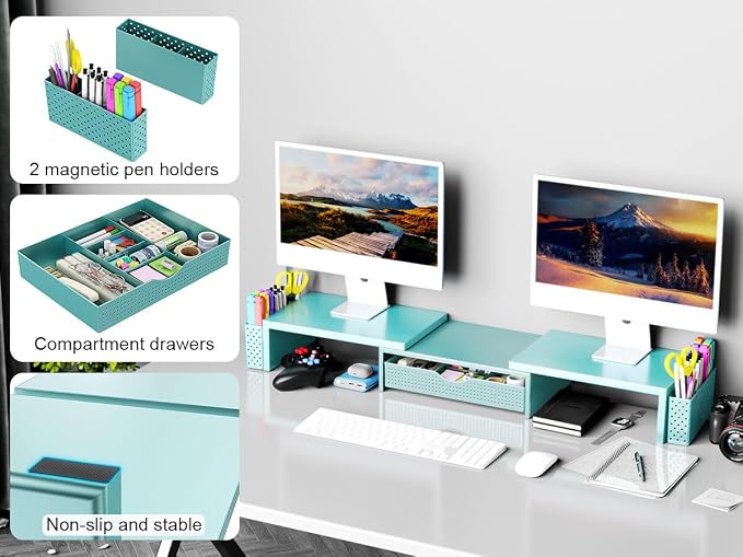 Spacrea Metal Desk Organizers and Accessories, Dual Monitor Stand Riser