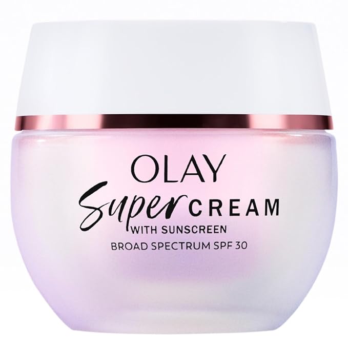 Olay Super Cream with Sunscreen SPF 30, Lightweight Face Moisturizer with Sun Protection, 5-in-1 Skin Care Benefits - Hydrating, Brightening, Firming - Niacinamide, Vitamin C, Collagen Peptide, 1.7 oz