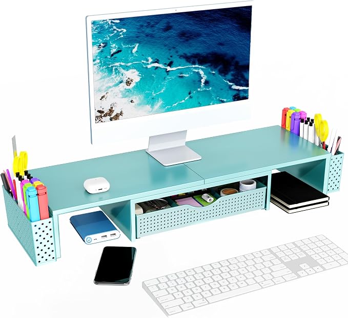 Spacrea Metal Desk Organizers and Accessories, Dual Monitor Stand Riser