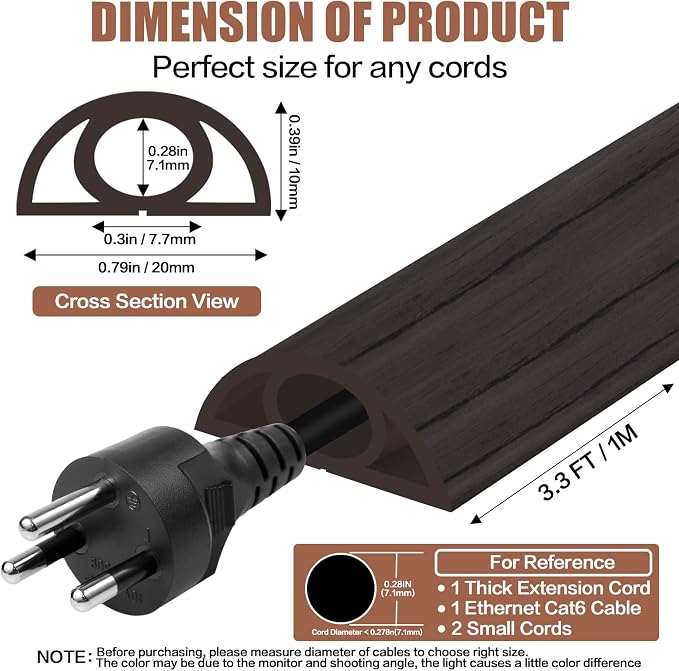 Floor Cord Cover Self Adhesive Cord Hider, 3.3FT Cable Management, Extension