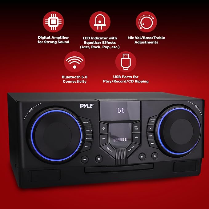Pyle Mini Hi-Fi Bluetooth Stereo System – 3-Piece CD Player