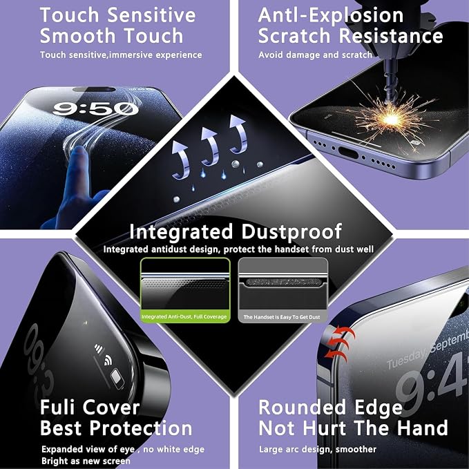 Matte Screen Protector for iPhone 17, iPhone 16 Pro 6.3-Inch, Auto Dust Removal