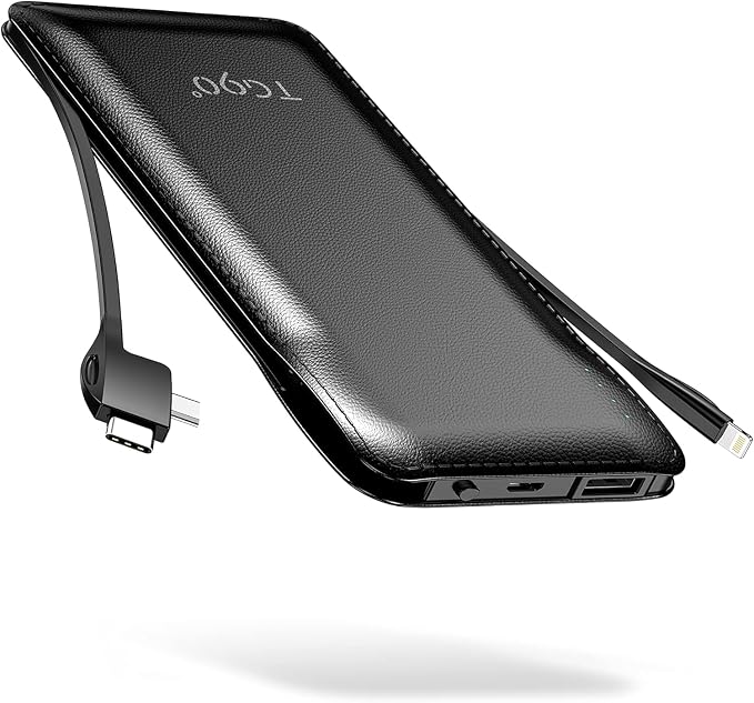 TG90° Portable Charger with Cords 10000mAh Power Bank with Built in Cables