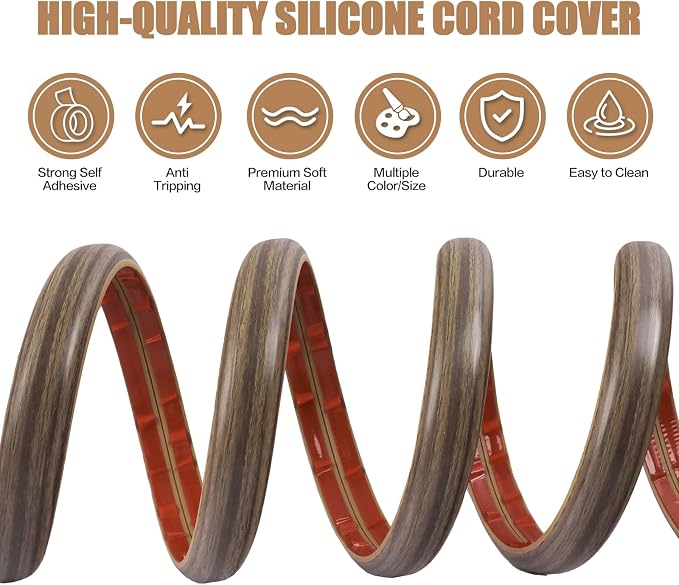Floor Cord Cover Self Adhesive Cord Hider, 20FT Cable Management, Extension