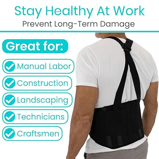 Vive Back Brace for Heavy Lifting - Lower Back Brace Support Belt for Men & Women w/Suspenders - Lumbar & Sciatica Pain Relief - Adjustable Compression for Herniated Disc, Lift Harness for Protection