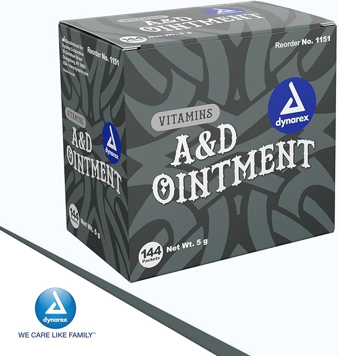 Dynarex Vitamins A&D Ointment Without Lanolin - Vitamin A and D Ointment Protectant For Minor Cuts, Burns, Diaper Rash & Dry Skin - 1 Box - 144 Packets/Box - 5g Packets (Packaging May Differ)