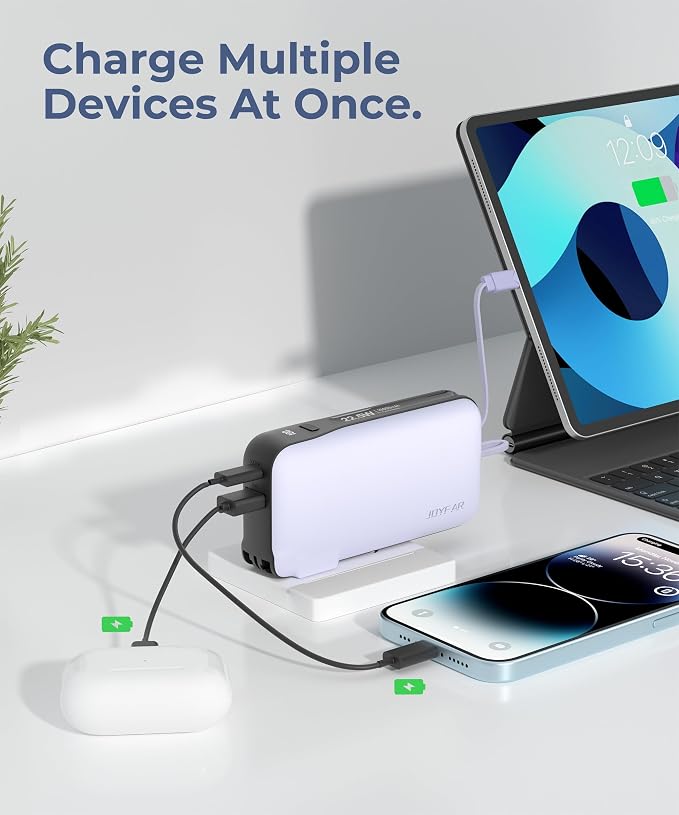 Portable Charger with Built-in USB-C Cable & Plug, 000mAh 5V/4.5A Power Bank