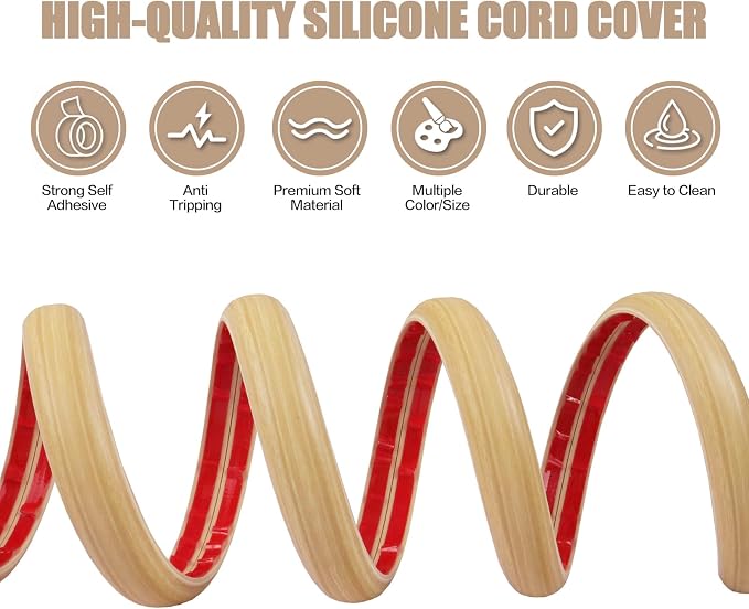 Floor Cord Cover Self Adhesive Cord Hider, 20FT Cable Management, Extension