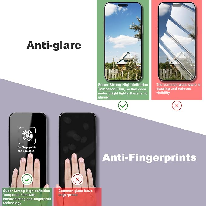2 Pack Screen Protector for iPhone 16 Pro, 9H Tempered Glass, Full Coverage