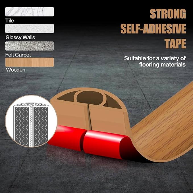 Floor Cord Cover Self Adhesive Cord Hider, 20FT Cable Management, Extension