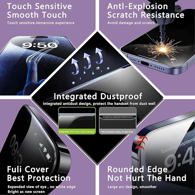 Privacy Screen Protector for iPhone Air 6.5-Inch, Auto Dust Removal, 9H