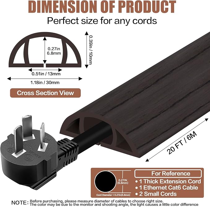 Floor Cord Cover Self Adhesive Cord Hider, 20FT Cable Management, Extension