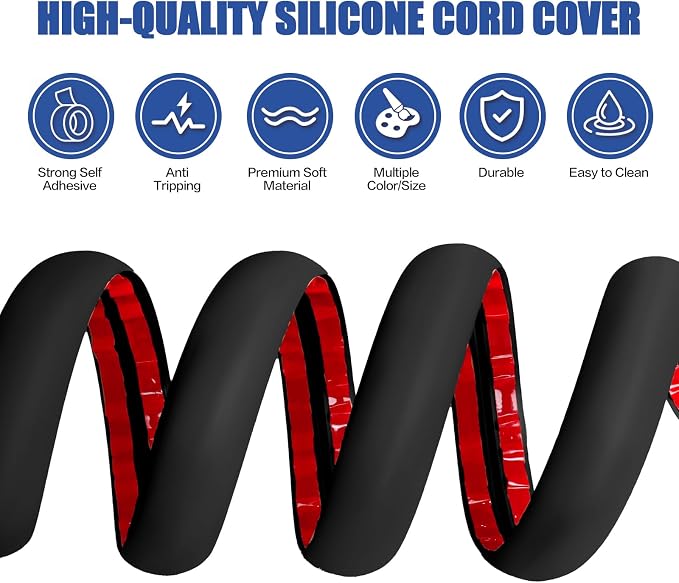 Floor Cord Cover Self Adhesive Cord Hider, 3.3FT Cable Management, Extension
