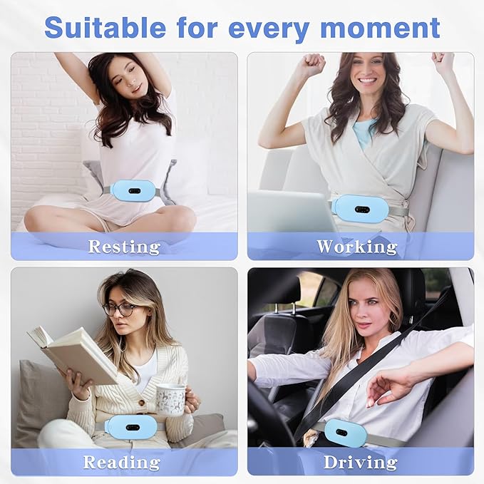Heating Pads, Period Cramp Massager Portable Cordless Heating Pad with 6 Heat Levels and 6 Massage Modes for Back Pain Relief Menstrual Heating Pad (Blue)