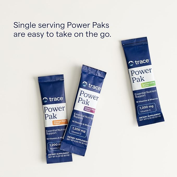 Trace Minerals | Power Pak Electrolyte + Immunity Boost Drink Packets | 1200 mg Vitamin C, Elderberry, Zinc, D3, B6, B12 | Immunity, Hydration, & Energy Support | Fizzy Lemon Berry | 60 Packets