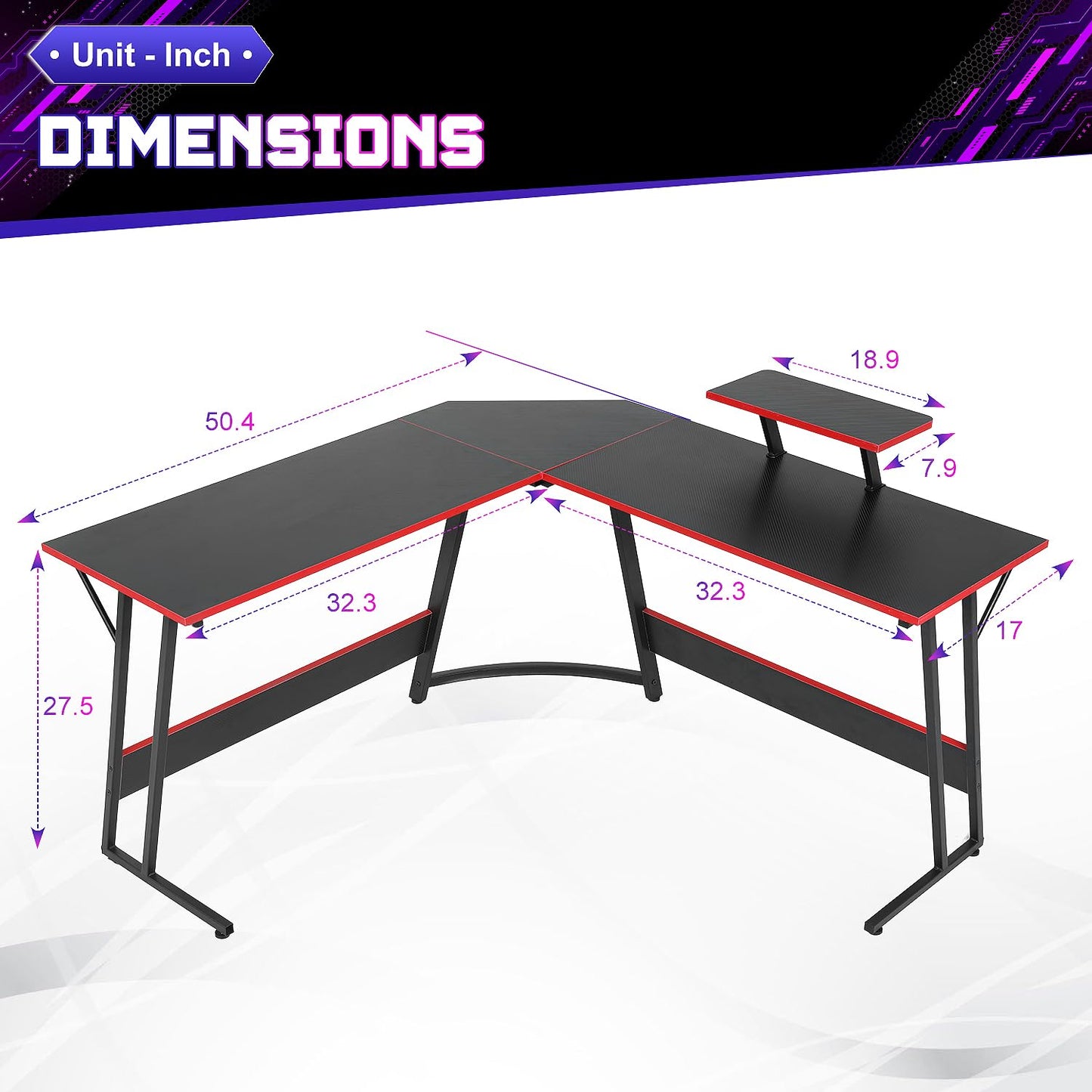 NChanmar L Shaped Gaming Desk with Monitor Riser Stand, Home Office Corner Desk for Studying, Working, Large Desktop, Black