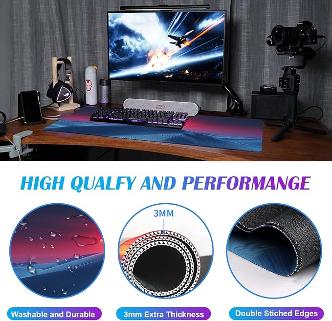 Mountain Peak Beautiful Scenery Game XXL Mouse Pad, Sunset Hill Extended