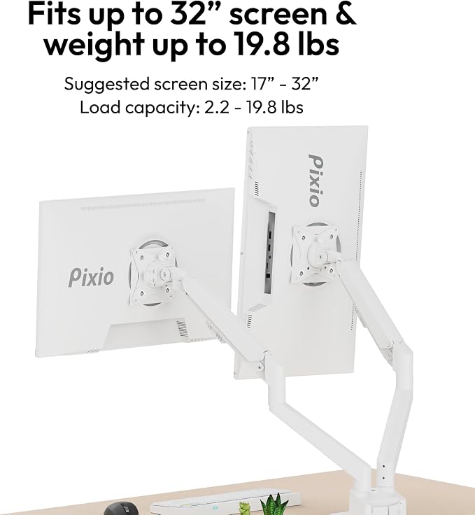 Pixio PS1D Wave White Dual Monitor Arm Stand Desk Mount