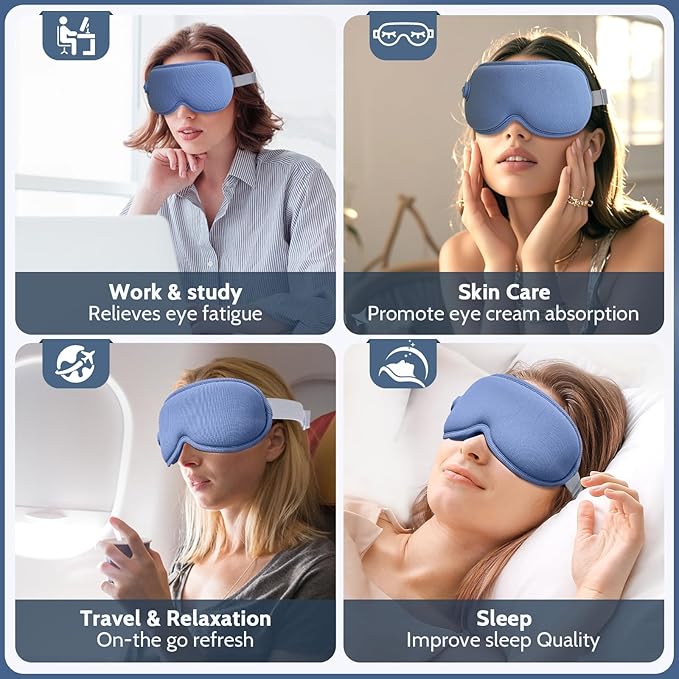 Cordless Heated Massager Eye Mask,Light Blocking 3D Sleeping Eye Mask with Heat and Vibration,Portable Rechargeable Sleep Mask,for Eye Fatigue, Better Sleep,Dry Eye Comfort