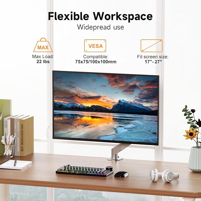 Suptek Single Monitor Mount Stand, Gas Spring Monitor Arm Desk Mount Fully