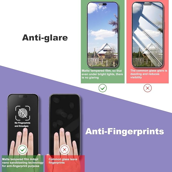Matte Screen Protector for iPhone 17, iPhone 16 Pro 6.3-Inch, Auto Dust Removal