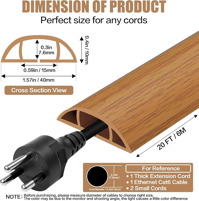 Floor Cord Cover Self Adhesive Cord Hider, 20FT Cable Management, Extension