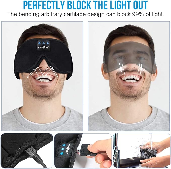 MUSICOZY Sleep Headphones, Bluetooth 5.4 Sleep Mask Headband Headphones Sleeping Eye Mask, Wireless Music Earbuds Earphones with HD Stereo Speakers for Side Sleepers, Cool Gadgets Unique Gift