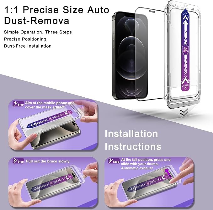 2 Pack Screen Protector for iPhone 12 Pro Max, 9H Tempered Glass, Full Coverage