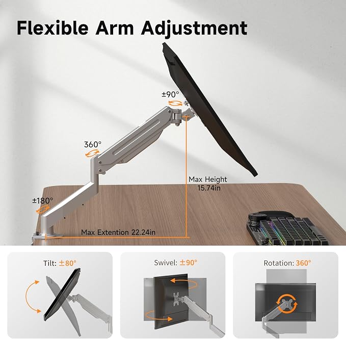 Suptek Single Monitor Mount Stand, Gas Spring Monitor Arm Desk Mount Fully