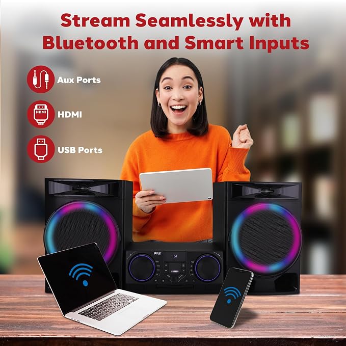 Pyle Mini Hi-Fi Bluetooth Stereo System – 3-Piece CD Player