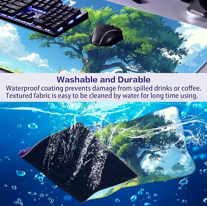 Simple and Cute Anime Landscape Computer Mouse Pad, Large Green Plant Outdoor
