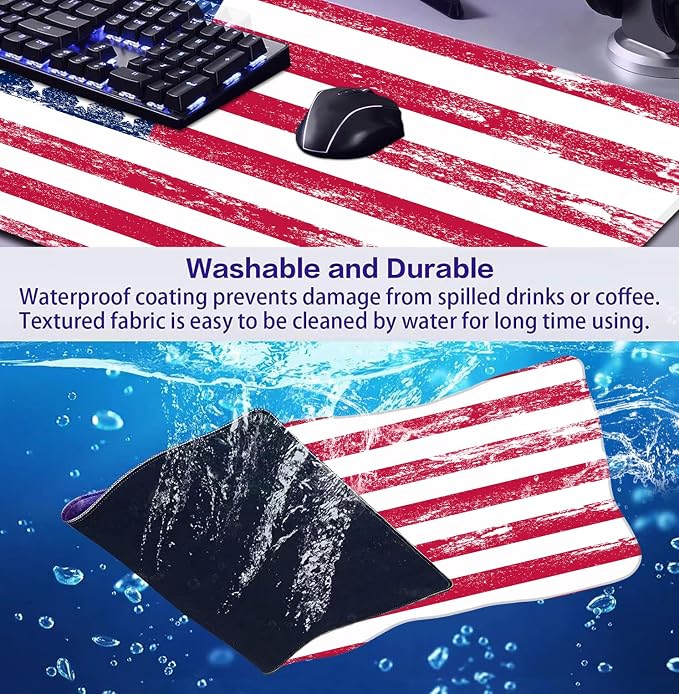 American Flag XXL Extended Mouse Pad, Patriot Large Laptop Pad, Waterproof