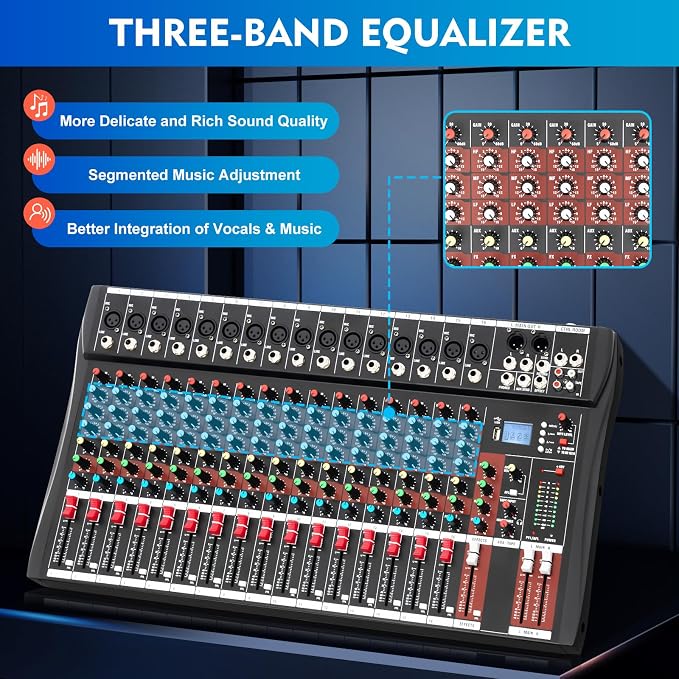 16 Channel Audio Mixer, Soundboard Mixing Console Sound Mixer DJ Sound