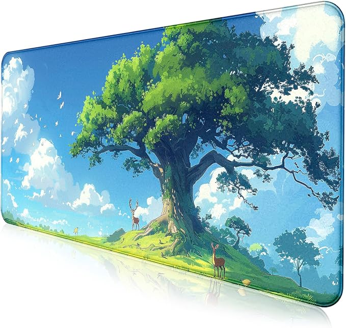 Simple and Cute Anime Landscape Computer Mouse Pad, Large Green Plant Outdoor