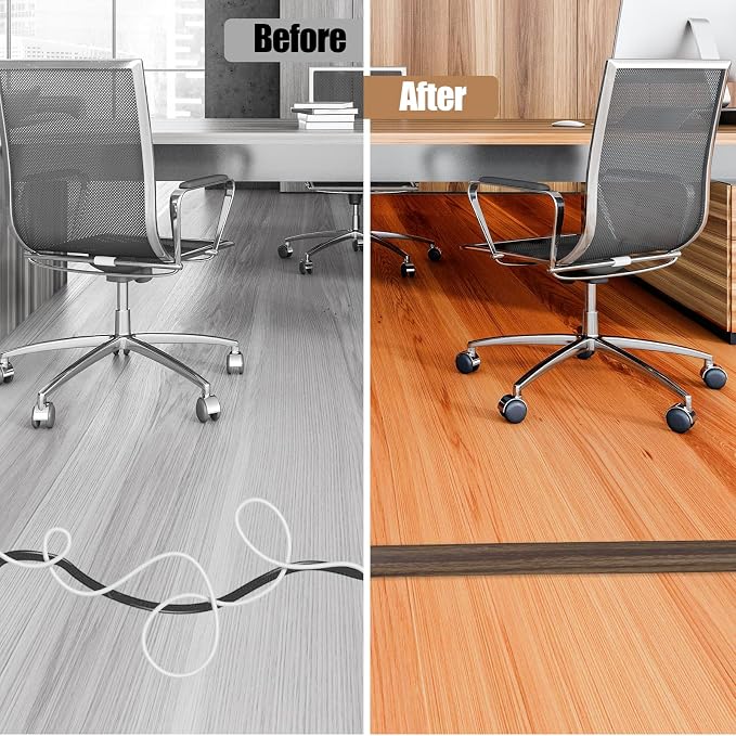 Floor Cord Cover Self Adhesive Cord Hider, 20FT Cable Management, Extension