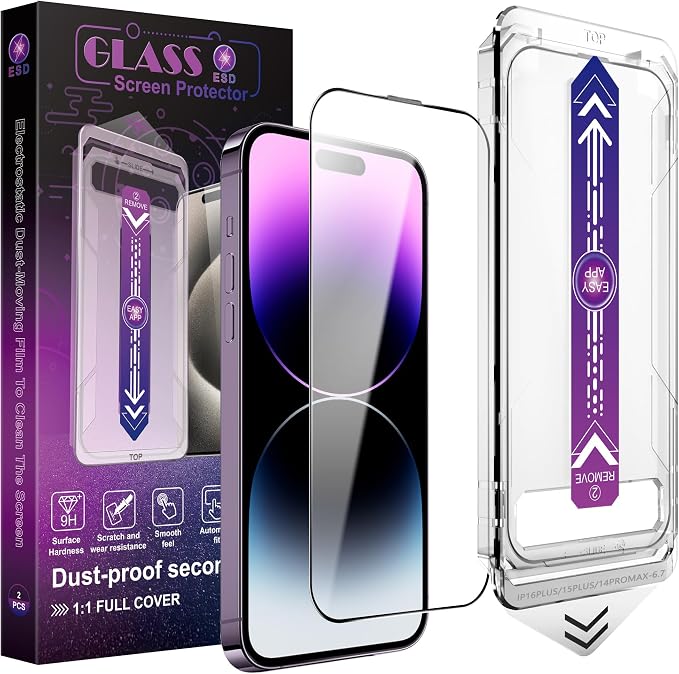 2 Pack Screen Protector for iPhone 14 Pro Max/iPhone 15 Plus/iPhone 16 Plus