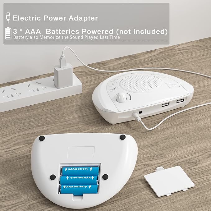 Mesqool 24 Non Looping Natural Sound Machine | White Noise Machine | Portable Sleep Therapy,Electric/Battery Powered,3 Auto-Off Timer,Headphone Jack,USB Charger Ports for Baby,Adult,Dog,Office,Travel